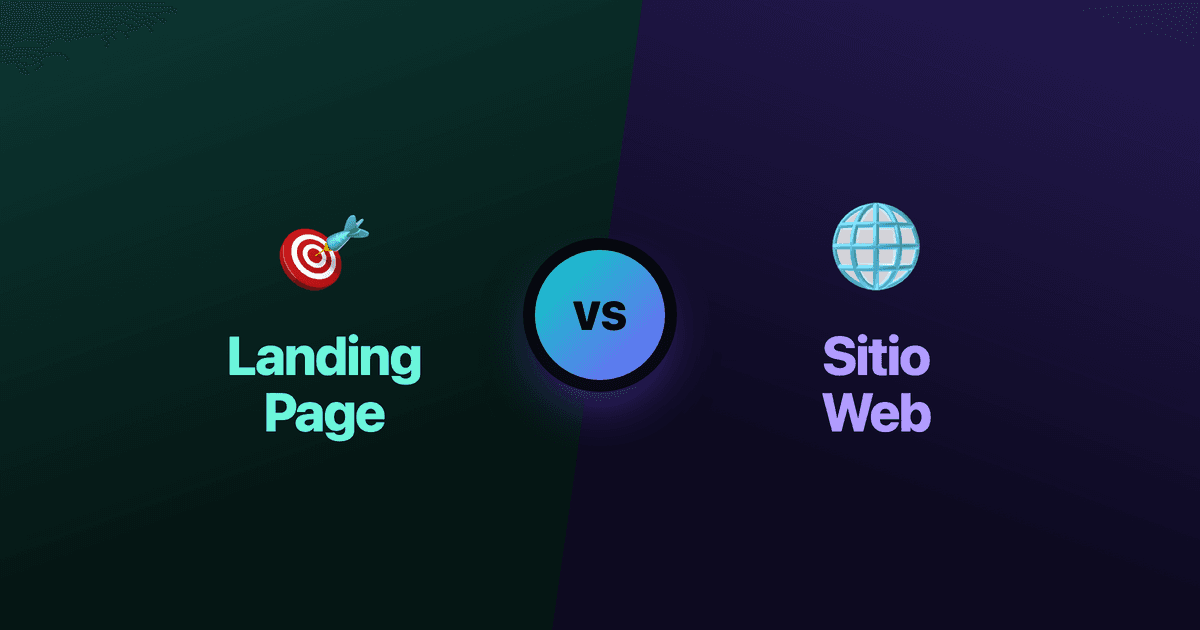 Comparación visual entre Landing Page y Sitio Web, separadas por un ícono VS