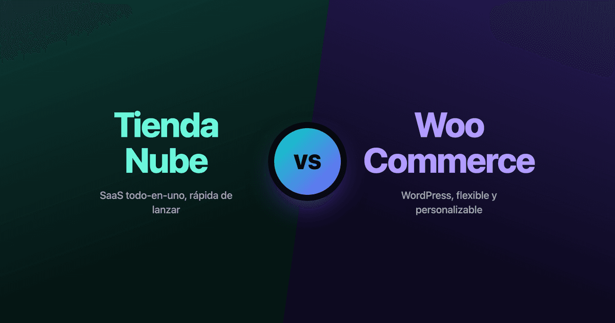 Visual comparison between Tienda Nube and WooCommerce, split by a VS icon