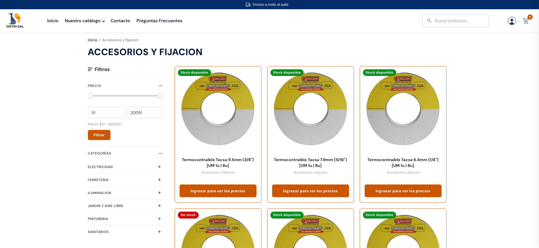 Listado de productos con filtros por precio y categoría