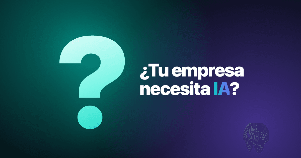Signo de pregunta grande junto al texto ¿Tu empresa necesita IA?